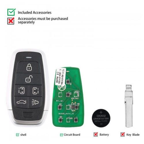 AUTEL IKEYAT006BL 6 Buttons Universal Smart Key with Left & Right Doors, Trunk Buttons