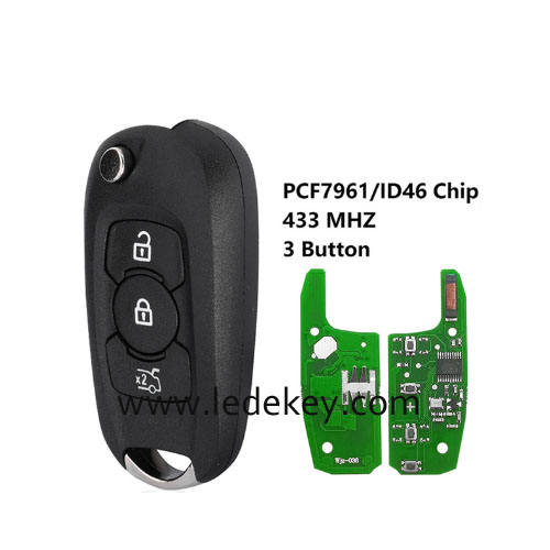 Opel 3 Button Flip Remote Key  with 433MHZ  ID46&PCF7961 Chip for Opel Vauxhall Astra K 2015-2017