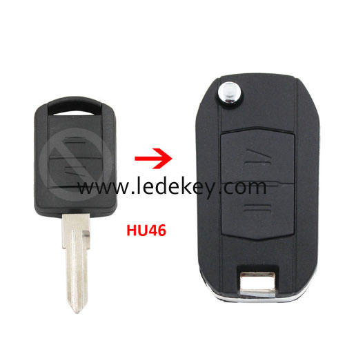 Opel 2 button modified flip key shell HU46 (left) blade with logo