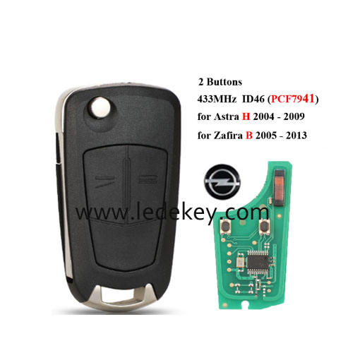 Opel 2 Button Flip Remote Key  with 433MHZ  ID46&7941 Chip for For opel Astra H 2004-2009 , Zafira B 2005-2013