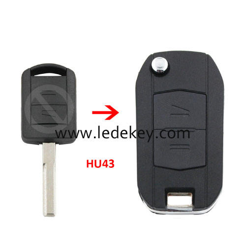 Opel 2 button modified flip key shell HU43 blade with logo