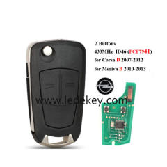 Opel 2 Button Flip Remote Key  with 433MHZ  ID46&7941 Chip for Opel Corsa D 2007-2012, Meriva B 2010-2013