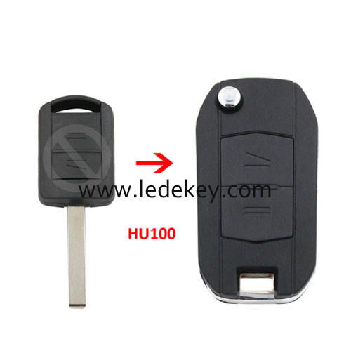 Opel 2 button modified flip key shell HU100 blade with logo