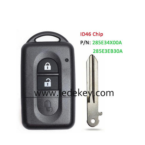 Nissan 2 Button Keyless Remote Key  with 433Mhz ID46-PCF7936 Chip  P/N: 285E34X00A / 285E3EB30A