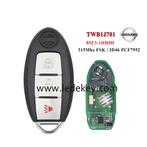 Nissan TIIDA MARCH Micra Leaf 2+1 Button smart key card with 315MHz ID46-7952 Chip FCC: TWB1J701