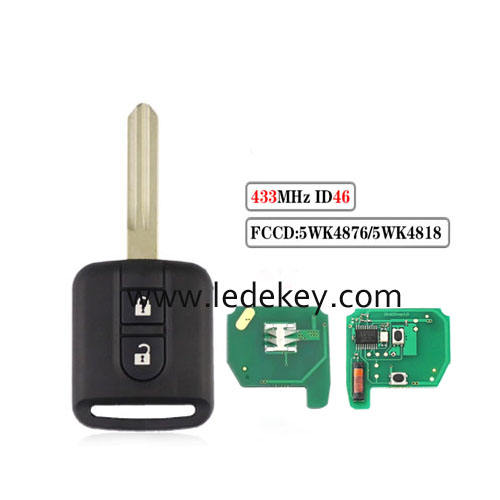 Nissan 2 Button Remote Key  with 433Mhz PCF7946 Chip FCC: 5WK4876/818