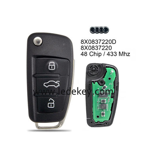 Audi 3 button remote key with 433Mhz ID48 chip P/N: 8X0837220D / 8X0837220 for Audi A1 Q3 S1 2010-2017