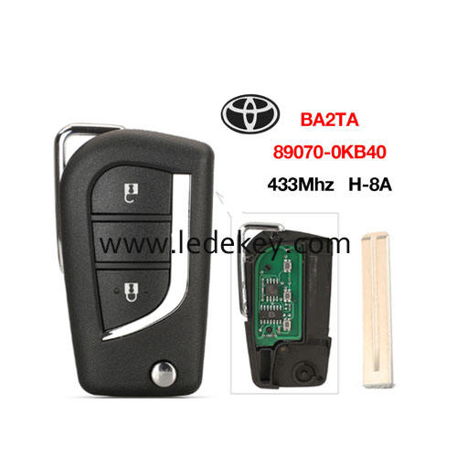Toyota 2 button remote key with logo 433Mhz H-8A chip P/N 89070-0KB40 FCCID: BA2TA For Toyota Hilux 2015 - 2020