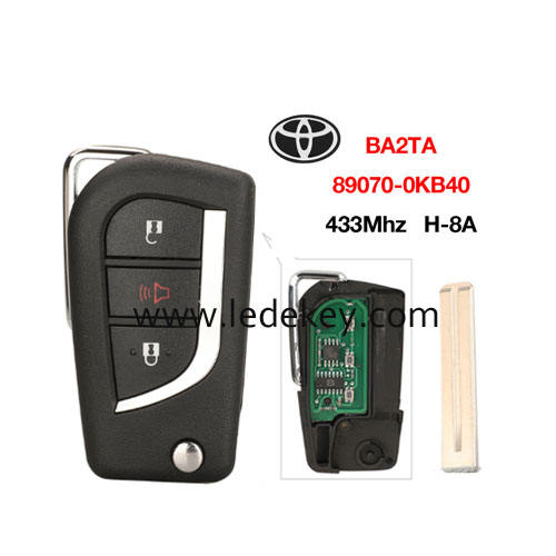 Toyota 3 button remote key with logo 433Mhz H-8A chip P/N 89070-0KB40 FCCID: BA2TA For Toyota Hilux 2015 - 2020