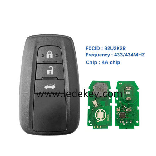 Toyota 3 button Smart Key 433Mhz 4A Chip FCCID :B2U2K2R P/N:8990H-02050 For Toyota Corolla 2018+