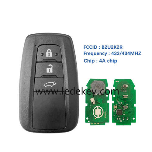 Toyota 3 button Smart Key SUV 433Mhz 4A Chip FCCID :B2U2K2R P/N:8990H-02050 For Toyota Corolla 2018+