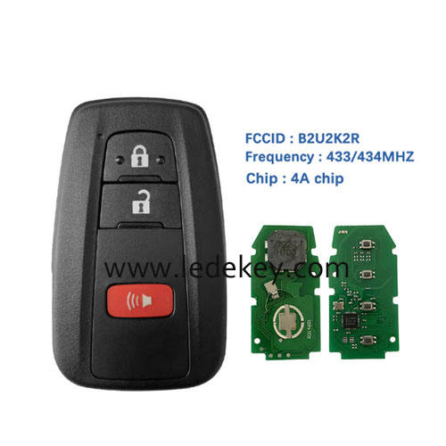 Toyota 2+1 button Smart Key 433Mhz 4A Chip FCCID :B2U2K2R P/N:8990H-02050 For Toyota Corolla 2018+