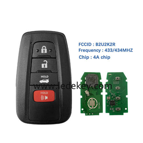 Toyota 3+1 button Smart Key 433Mhz 4A Chip FCCID :B2U2K2R P/N:8990H-02050 For Toyota Corolla 2018+
