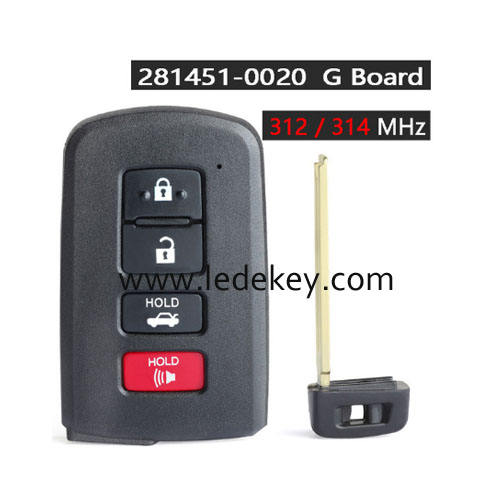 Toyota 4 button Smart Key 312 314 Mhz 8A Chip FCCID :HYQ14FBA Board # 0020 P/N: 89904-06140 For Toyota Camry Corolla Rav4 Avalon Prius 2011-2020