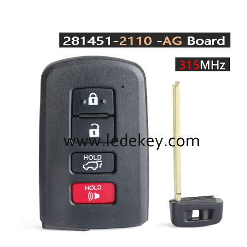 Toyota 4 button Smart Key 315Mhz 8A Chip FCCID :HYQ14FBA Board # 2110 For Toyota Highlander Kluger 2014-2019  P/N: 89904-0E120 or 89904-0E121