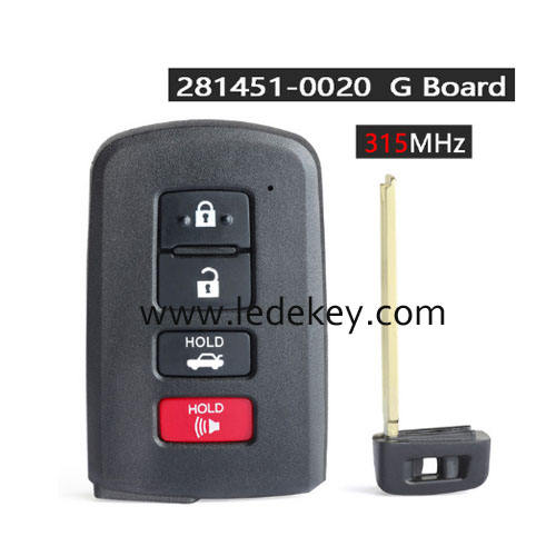 Toyota 4 button Smart Key 315 Mhz 8A Chip FCCID :HYQ14FBA Board # 0020 P/N: 89904-06140 For Toyota Camry Corolla Rav4 Avalon Prius 2011-2020