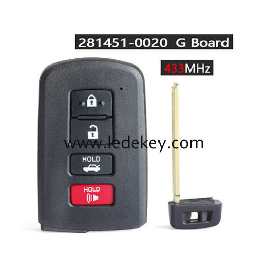 Toyota 4 button Smart Key 433 Mhz 8A Chip FCCID :HYQ14FBA Board # 0020 P/N: 89904-06140 For Toyota Camry Corolla Rav4 Avalon Prius 2011-2020