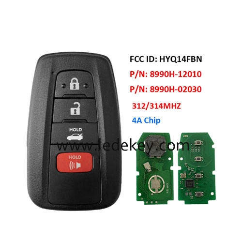 Toyota 3+1 button Smart Key 312/314Mhz 4A Chip FCCID :HYQ14FBN P/N:8990H-12010 8990H-02030  For Toyota Corolla 2019+