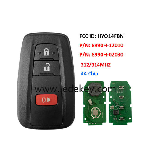 Toyota 2+1 button Smart Key 312/314Mhz 4A Chip FCCID :HYQ14FBN P/N:8990H-12010 8990H-02030  For Toyota Corolla 2019+