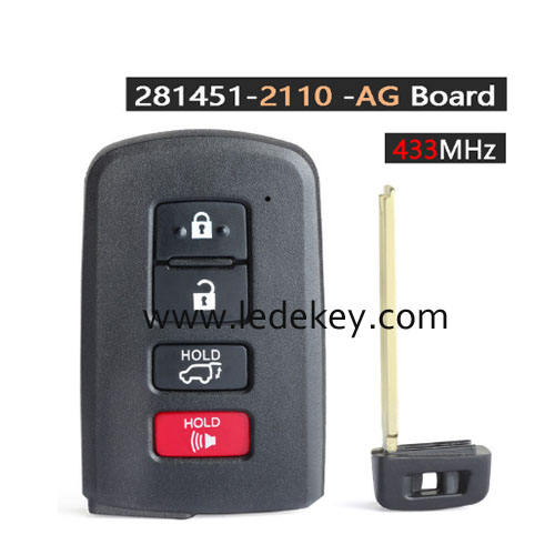 Toyota 4 button Smart Key 433Mhz 8A Chip FCCID :HYQ14FBA Board # 2110 For Toyota Highlander Kluger 2014-2019  P/N: 89904-0E120 or 89904-0E121