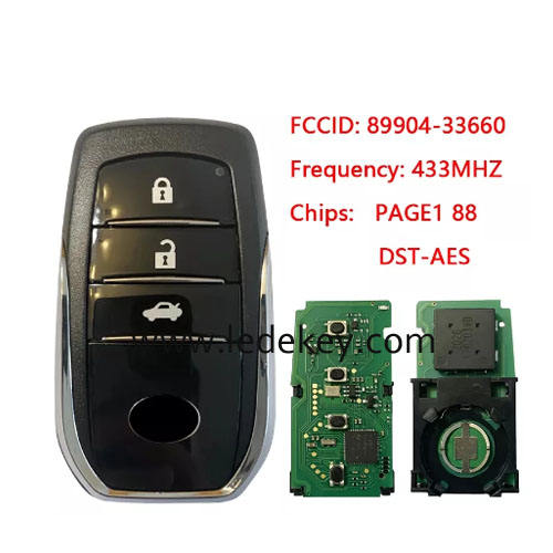 Toyota 3 button Smart Key 433Mhz PAGE1 88 DST-AES Chip Board # 0020C For Toyota Camry 2015-2017  P/N : 89904-33660 Keyless Go