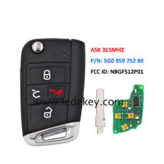 VW 4 button Smart Remote Car Key with HU66 blade ASK 315Mhz MQB AES Chip FCC ID: NBGFS12P01 P/N: 5G0 959 752 BE For Volkswagen Golf GTI 2015-2020