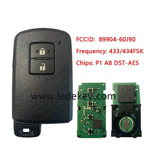 Toyota 2 button Smart Key 433Mhz P1 A8 DST-AES  Chip For Toyota Land Cruiser   P/N: 89904-60J90 Model: BH1EW Keyless Go