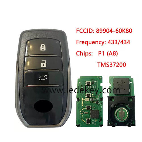 Toyota 3 button Smart Key 433Mhz P1 (A8)  Chip For Toyota Land Cruiser 2016-2017  P/N: 89904-60K80 Keyless Go