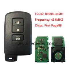 Toyota 3 button  Smart Key 433Mhz First Page88 chip For Toyota Auris Rav 4  P/N: 89904-33501 Model BA9EQ Keyless Go