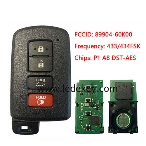 Toyota 4 button Smart Key 433Mhz P1 A8 DST-AES chip For Toyota Land Cruiser 2016-2017 P/N: 89904-60K00 Model BH1EW Keyless Go