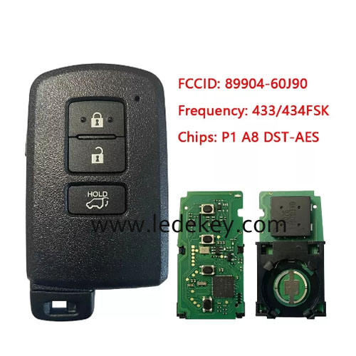 Toyota 3 button Smart Key 433Mhz FSK P1 A8 DST-AES  Chip For Toyota Highlander    P/N: 89904-60J90 Model: BH1EW Keyless Go
