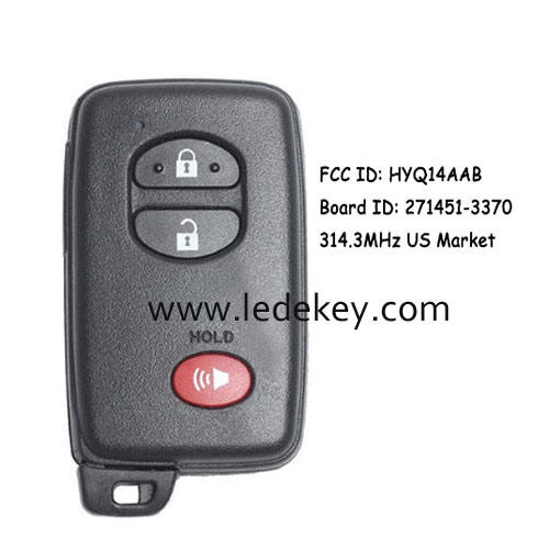 Toyota 3 button Smart Key 314.3Mhz For Toyota Avalon Camry Corolla Prius 4Runner Land Cruiser 2007-2014 Board ID:271451-3370 E P/N: HYQ14AAB