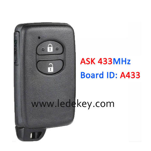 Toyota 2 button Smart Key ASK 433Mhz For Toyota Corolla Prius IQ Vitz Ractis Aqua Board ID:A433