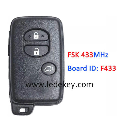 Toyota 3 button SUV Smart Key FSK 433Mhz For Toyota Corolla Prius IQ Vitz Ractis Aqua Board ID:F433