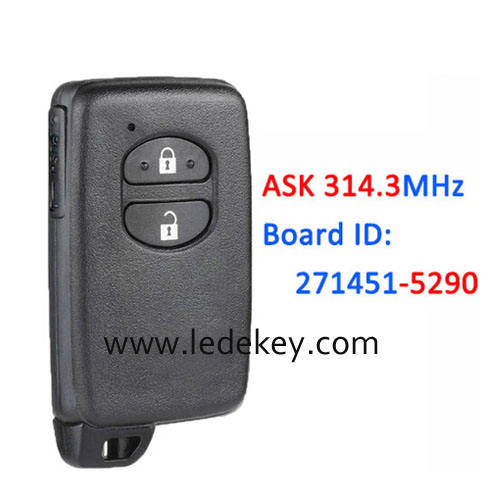 Toyota 2 button Smart Key ASK 314.3Mhz For Toyota Corolla Prius IQ Vitz Ractis Aqua Board ID:271451-5290