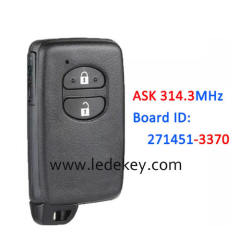 Toyota 2 button Smart Key ASK 314.3Mhz For Toyota Corolla Prius IQ Vitz Ractis Aqua Board ID:271451-3370
