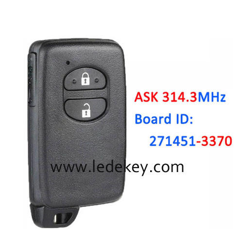Toyota 2 button Smart Key ASK 314.3Mhz For Toyota Corolla Prius IQ Vitz Ractis Aqua Board ID:271451-3370