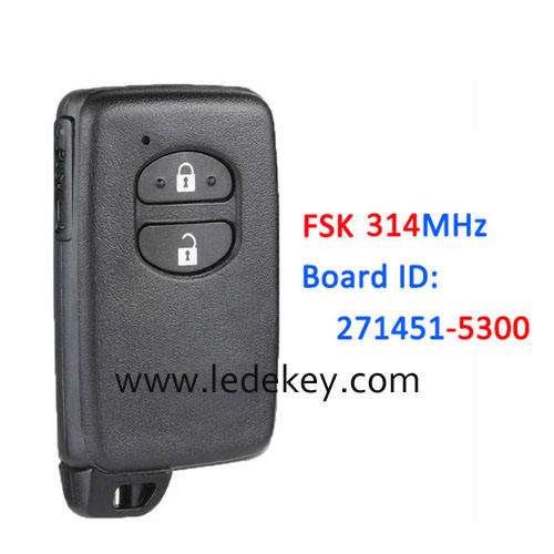 Toyota 2 button Smart Key FSK 314Mhz For Toyota Corolla Prius IQ Vitz Ractis Aqua Board ID:271451-5300