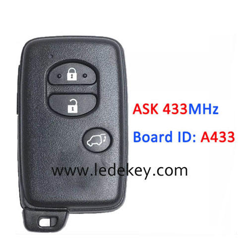 Toyota 3 button SUV Smart Key ASK 433Mhz For Toyota Corolla Prius IQ Vitz Ractis Aqua Board ID:A433