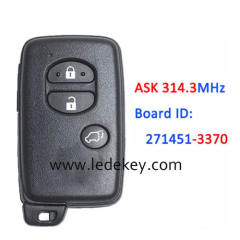 Toyota 3 button SUV Smart Key ASK 314.3Mhz For Toyota Corolla Prius IQ Vitz Ractis Aqua Board ID:271451-3370