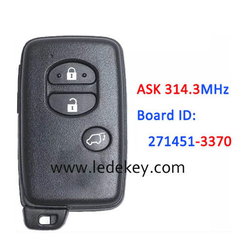 Toyota 3 button SUV Smart Key ASK 314.3Mhz For Toyota Corolla Prius IQ Vitz Ractis Aqua Board ID:271451-3370