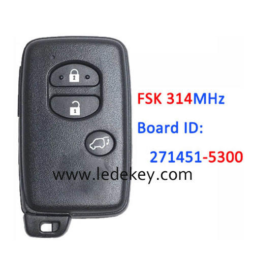 Toyota 3 button SUV Smart Key FSK 314Mhz For Toyota Corolla Prius IQ Vitz Ractis Aqua Board ID:271451-5300