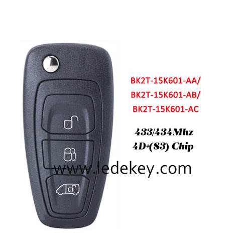 Ford 3 button flip remote key with 433Mhz 4D83 chip (FCC:BK2T-15K601-AA/AB/AC) for Ford Transit Transit Custom 2014 2015 2016