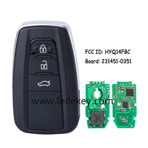 Toyota 3 button Smart Key 314.3Mhz A9 chip For Toyota Prius 2016-2019 Board# 231451-0351 P/N: 89904-47530 FCC ID: HYQ14FBC
