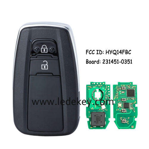 Toyota 2 button Smart Key 314.3Mhz A9 chip For Toyota Prius 2016-2019  Board# 231451-0351 P/N: 89904-47530 FCC ID: HYQ14FBC