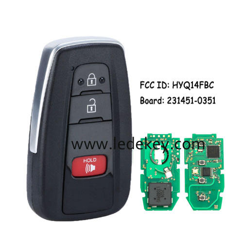 Toyota 3 button Smart Key 314.3Mhz A9 chip For Toyota Prius 2016-2019 Board# 231451-0351 P/N: 89904-47530 FCC ID: HYQ14FBC