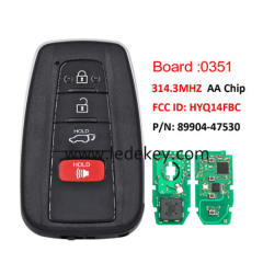 Toyota 4 button Smart Key 314.3Mhz AA chip For Toyota Camry RAV4 Prius Board# 231451-0351 P/N: 89904-47530 FCC ID: HYQ14FBC Keyless-Go