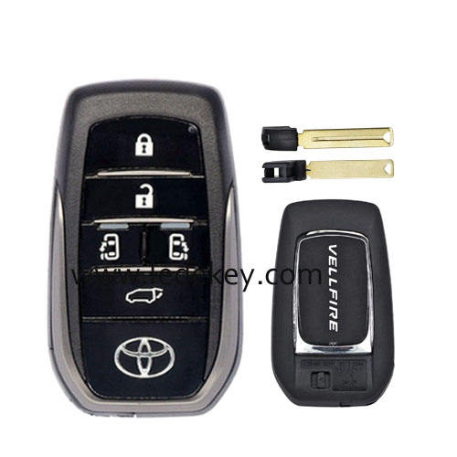 Toyota Vellfire 5 button smart key shell with blade