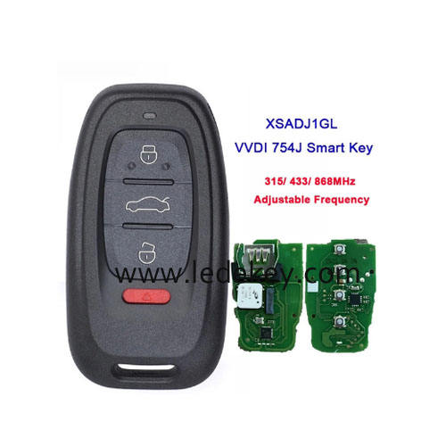Xhorse XSADJ1GL VVDI 754J Smart Key PCB for Audi A6L Q5 A4L A8L With Key Shell Case 315MHz/ 433MHz/ 868MHz Adjustable Frequency