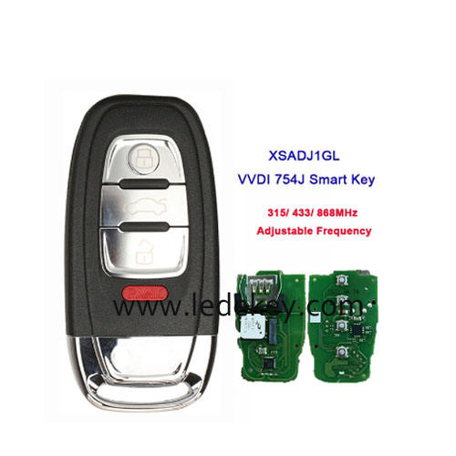 VVDI Audi 4 button 754J Keyless Go Smart Key with 315MHz/ 433MHz/ 868MHz Adjustable Frequency for Audi A6L Q5 A4L A8L